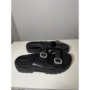 Vionic Capitola Crystal Slide Sandal Women 11 black comfort buckle Slip On shoes